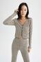 Fitted V-Neck Zebra Pattern Cardigan - 3