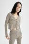 Fitted V-Neck Zebra Pattern Cardigan - 5