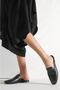 6138 Black Staple Detailed Genuine Leather Women's Slippers