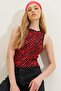 Women's Red Zero Sleeve Zebra Patterned Knitted Blouse ALC-X8011 - 2