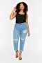 Açık Mavi Yüksek Bel Yırtık Detaylı Esnek Büyük Beden Skinny Jeans TBBSS22JE0187 - 3