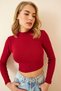 Women's Burgundy Corded Turtleneck Crop Knitted Blouse GT00059 - 2