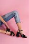Fell Black Skin Satin Platform Heeled Casual Shoes