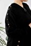 Women's Large Size Button Detailed Hooded Ayrobin Sports Ferace Black - 2