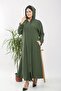 Women's Large Size Button Detailed Hooded Ayrobin Sports Ferace - Khaki - 3