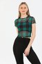Women's Checkerboard Patterned Short Sleeve Tulle Transparent Blouse