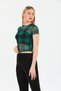 Women's Checkerboard Patterned Short Sleeve Tulle Transparent Blouse - 2