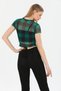 Women's Checkerboard Patterned Short Sleeve Tulle Transparent Blouse - 3