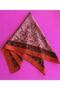 Silk Satin Scarf 2 - Salmon, Pink and Brown Line Tone Shawl Pattern - 4