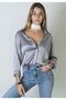 Women's Gray Satin Shirt - 2