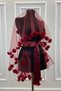 Burgundy Bridal Veil Set, Three-Dimensional Laser Floral Face Cover, Henna Night Wedding Bride Bachelorette Promise Engagement Wedding Bridal Dress Accessories. - 3