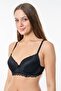 Women's Black Underwire Padded Eared Lace Bra - 2