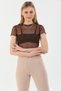 Women's Leopard Patterned Short Sleeve Tulle Transparent Blouse - 4