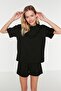 Siyah Waffle Kumaş Şortlu Örme Pijama Takımı THMSS22PT0524 - 3