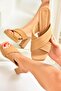 Skin Cross Banded Thick Heeled Women's Slippers M282061009 - 3