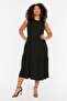 Black Shift/Straight Cut Stand Collar Midi Woven Dress Tbbss22El1593 - 3