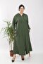 Women's Large Size Button Detailed Hooded Ayrobin Sports Ferace - Khaki