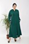 Women's Large Size Button Detailed Hooded Ayrobin Sports Ferace Emerald
