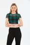 Women's Checkerboard Patterned Short Sleeve Tulle Transparent Blouse - 4
