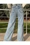 Medium Snow Lycra Women's Blue Super High Waist Wide Leg Denim Jeans Palazzo Trousers - 3