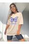Women's Beige Dream Butterfly Oversize T-shirt - 2