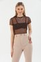 Women's Leopard Patterned Short Sleeve Tulle Transparent Blouse - 2