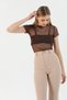 Women's Leopard Patterned Short Sleeve Tulle Transparent Blouse - 3