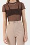 Women's Leopard Patterned Short Sleeve Tulle Transparent Blouse - 5