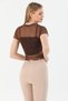 Women's Leopard Patterned Short Sleeve Tulle Transparent Blouse - 6