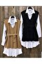 Women's Brown V-Neck Belted Long Knitwear Sweater - 3