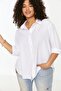 Beyaz Loose Fit Basic Pamuklu Uzun Kollu Dokuma Büyük Beden Gömlek TBBSS22GO0319 - 6