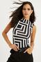 Women's Ecru-Black Half Turtleneck Sleeveless Short Blouse LPP1200 - 2