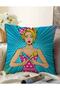 Blue Background Popart Girl Patterned Double Sided Decorative Raschel Knitted Pillow Throw Pillow Cover