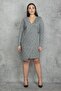 Women's Large Size Gray Plaid Patterned Waist Detailed Wraped Lined Dress 65N37446 - 4