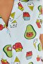 Light Blue Avocado Patterned Shirt Collar Knitted Pajamas Set Tbbss22Pt0707 - 4