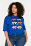 Blue Printed 100% Cotton Knitted T-Shirt Tbbss22Ts2095 - 4