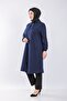 Plus Size Hooded Front Button Detailed Two Thread Zippered Cap Navy Blue - 3