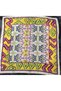 Yellow & Green & Fuchsia Colored Geometric Patterned Silk Satin Scarf - 3