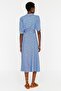 Blue Floral Pattern Belted Midi Woven Viscose Shirt Dress TWOSS20EL1559 - 12