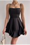 Adjustable Thin Strap Skirt with Floor Detail Black Evening Dress & Black Graduation Dress 102 - 5