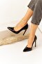 Black Snakeskin Patterned Stiletto Pointed Toe Women's Heeled Shoes