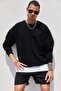 Black Unisex Oversize Loose Cut Basic Sweatshirt - 4