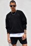 Black Unisex Oversize Loose Cut Basic Sweatshirt - 7