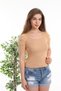 Women's Beige Sleeve Gathered Princess Sleeve Square Collar Crop Knitwear Blouse - 5