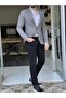 Slim Fit High Quality Pointed Collar Bag Pocket Gray Jacket - 2