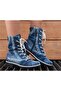 Women's Blue Lace-Up Zippered Jeans Boots