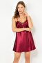 Women's Flame Red (burgundy) Laced Satin Nightgown - 6