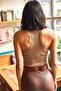 Women's Camel Stone Rambo 2-Piece Lycra Knitted Crop Blouse BLZ-19001797 - 3