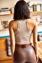 Women's Camel Stone Rambo 2-Piece Lycra Knitted Crop Blouse BLZ-19001797 - 6