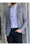 Slim Fit High Quality Pointed Collar Bag Pocket Gray Jacket - 3